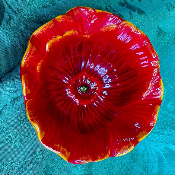 Pier 1 imports Ceramic hand painted pottery bowl Rich color, Poppies - Picture 2 of 6